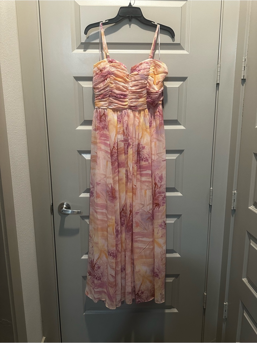 Taylor Pink and Yellow Floral Ruched Maxi Dress